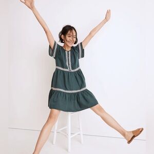 Madewell Embroidered Linen-Blend Flutter-Sleeve Mini Dress